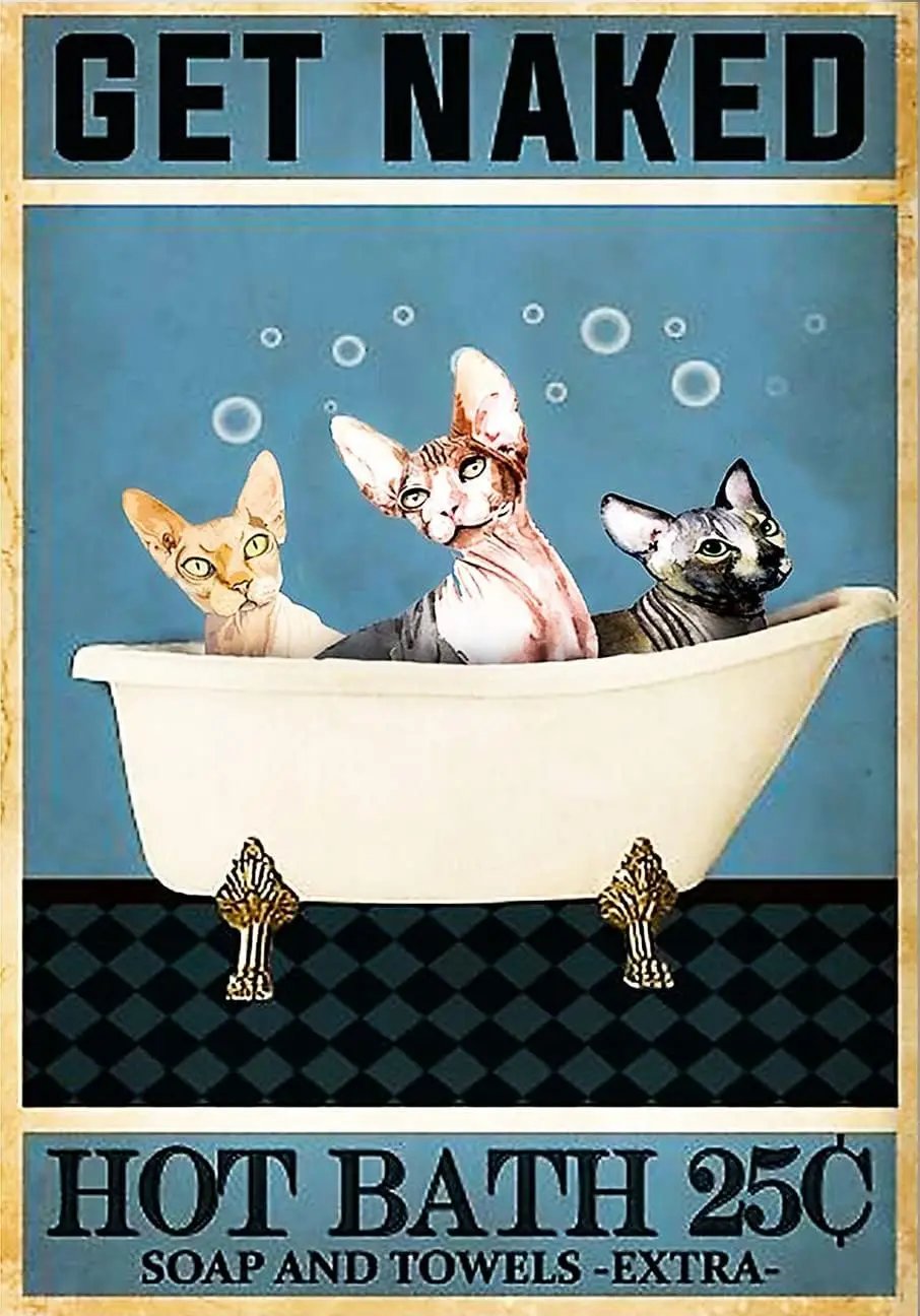 Aluminium Metal Tin Sign Retro Get Hot Bath Sphynx Cat Funny Home Cave Garage Bar Wall Decoration Vintage Metal Sign 8 X 12 Inch