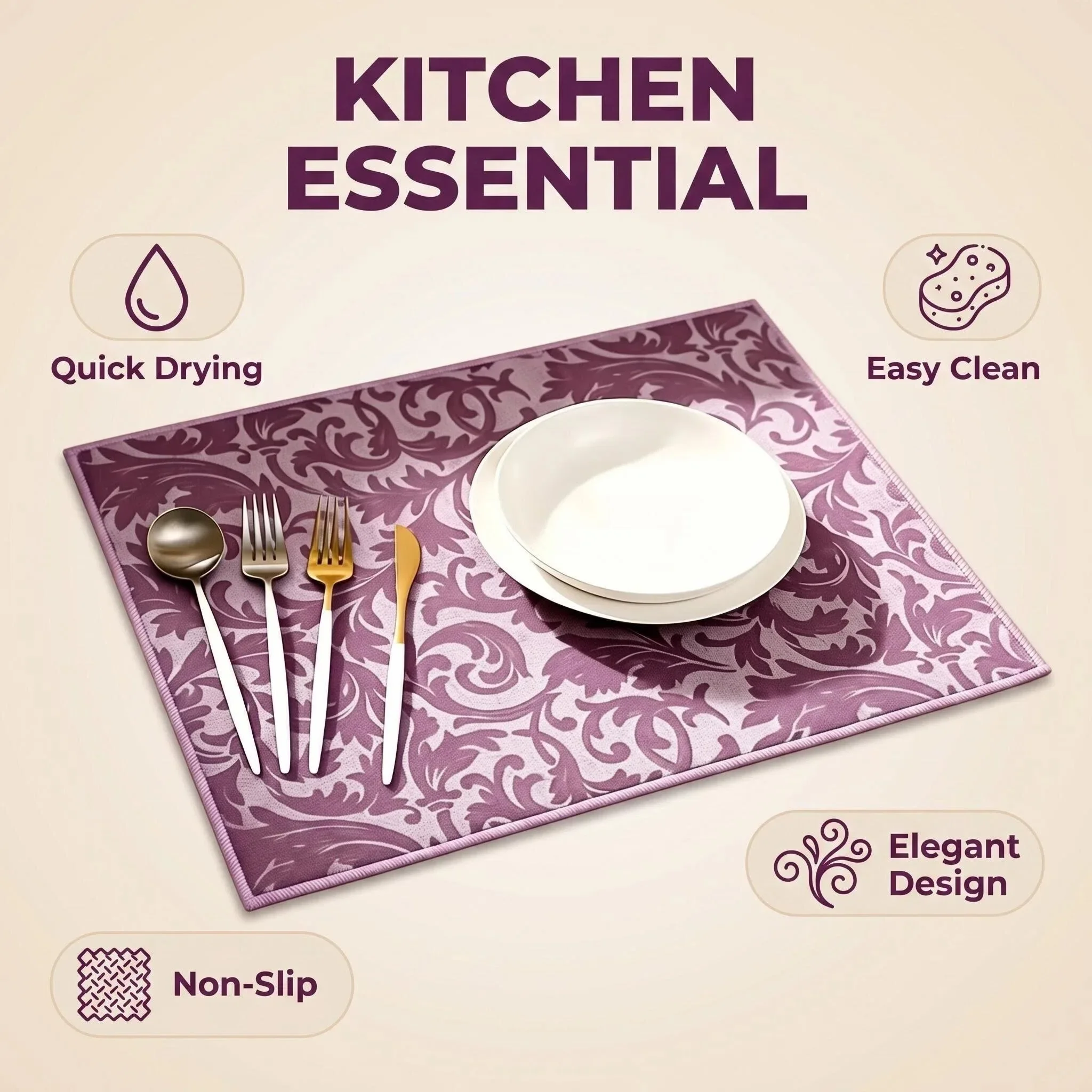 Rectangular Microfiber Dish Drying Mats Absorbent Non-Slip Kitchen Table Mat Multipurpose Water Absorption Drying Pads