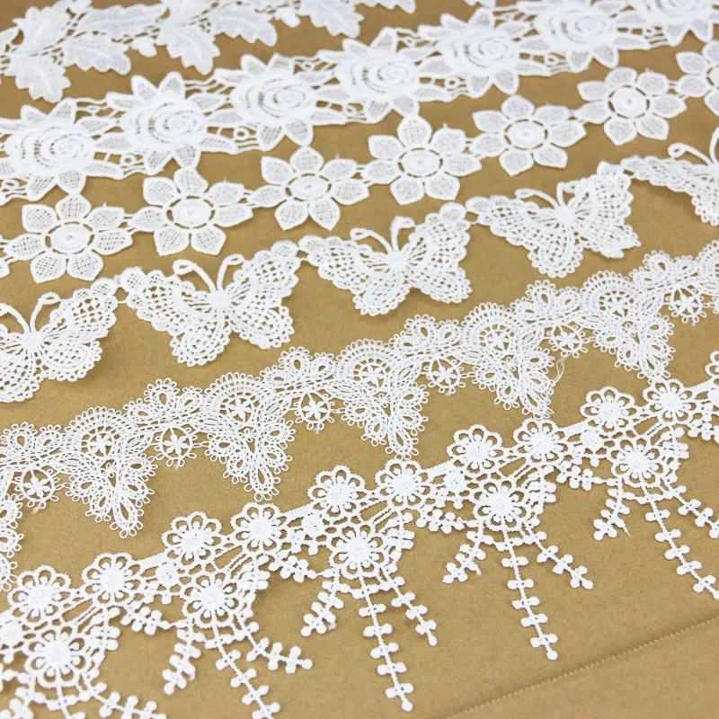 (1 yards/lot) White Flower Handmade Lace Jewelry Patchwork Material Lace Ribbon DIY Wewing Garment Accessories Butterfly Pattern