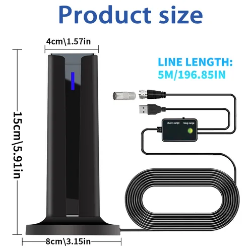Imagen 2 del producto Antena digital 25DBI de 6000 millas para Smart TV interior con base 3M-Stick, 360 ° &Recepción de largo alcance 4k 1080p para canales locales