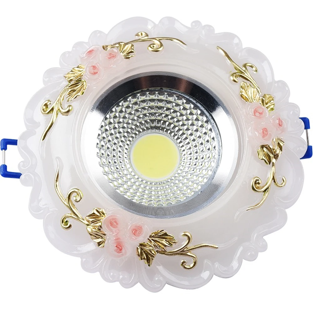Resin Jade Carving Golden Lace Flower Led Ceiling Lamp Interior Dining Room Loft Foyer Retro Recessed Rgb Spotlights 3W 5W 220V