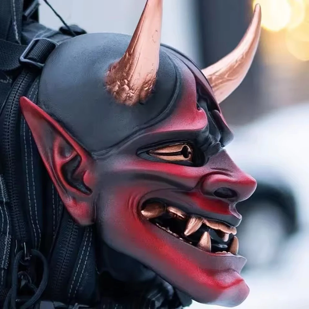 

Adult Unisex Halloween Face Masks Japanese Hannya Demon Oni Samurai Noh Kabuki Prajna Devil Mask Latex Party Masks