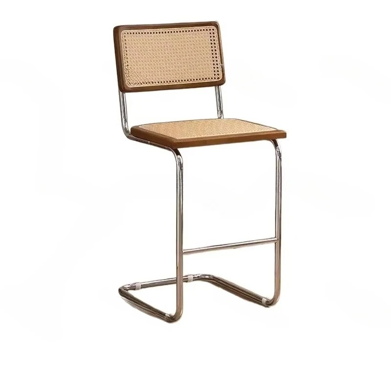 Modern Rattan Bar Stool with Metal Frame Minimalist Design Counter Chair for Kitchen Island Bar Living Room
