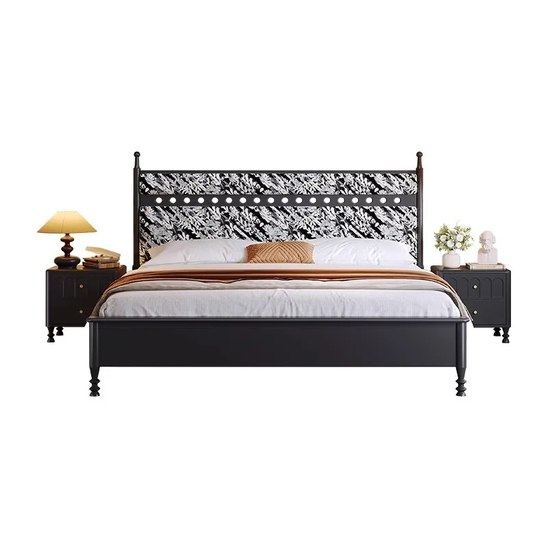 Medieval black bed modern retro bed French solid wood bed