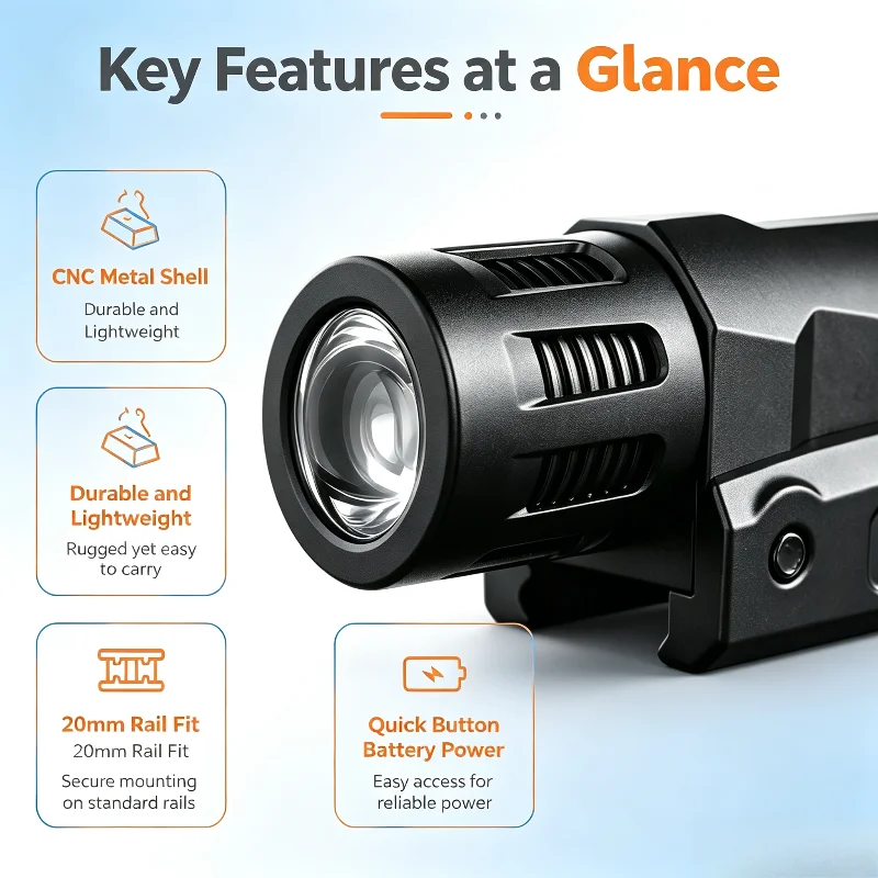 Compact Metal Flashlight Module Button Battery Powered 20mm Rail Mount Hobby Toy Illumination Accessory