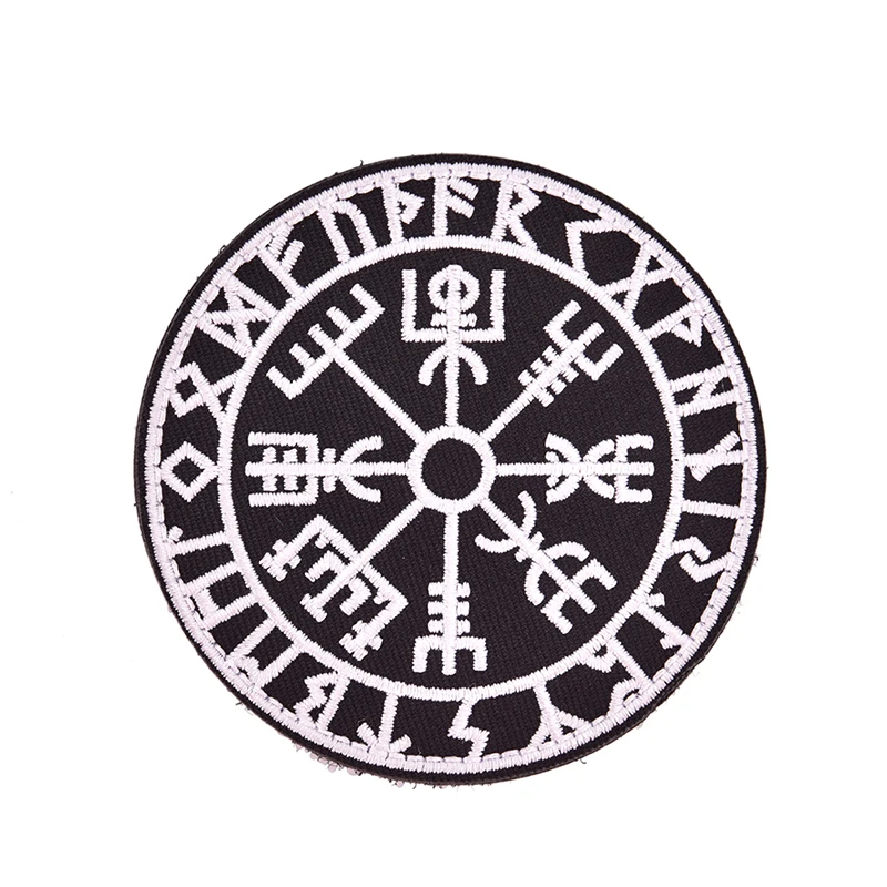 Embroidered Viking Vegvisir Compass Backing Fastener Hook Loop Patch Badge