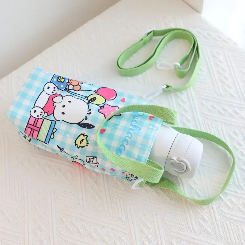 Sanrio Hello Kitty Cinnamoroll bolsa para botella de agua figura bonita Kuromi Pochacco bolsas de lona para tazas bolso cruzado regalos de cumpleaños para niñas