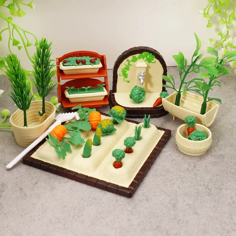 Miniatury Ogrodnictwo Warzywa Kwiaty Jedzenie Zestawy mebli do domku dla lalek Akcesoria Zabawki Plastikowe rękodzieło Dzieci Prezent na Boże Narodzenie
