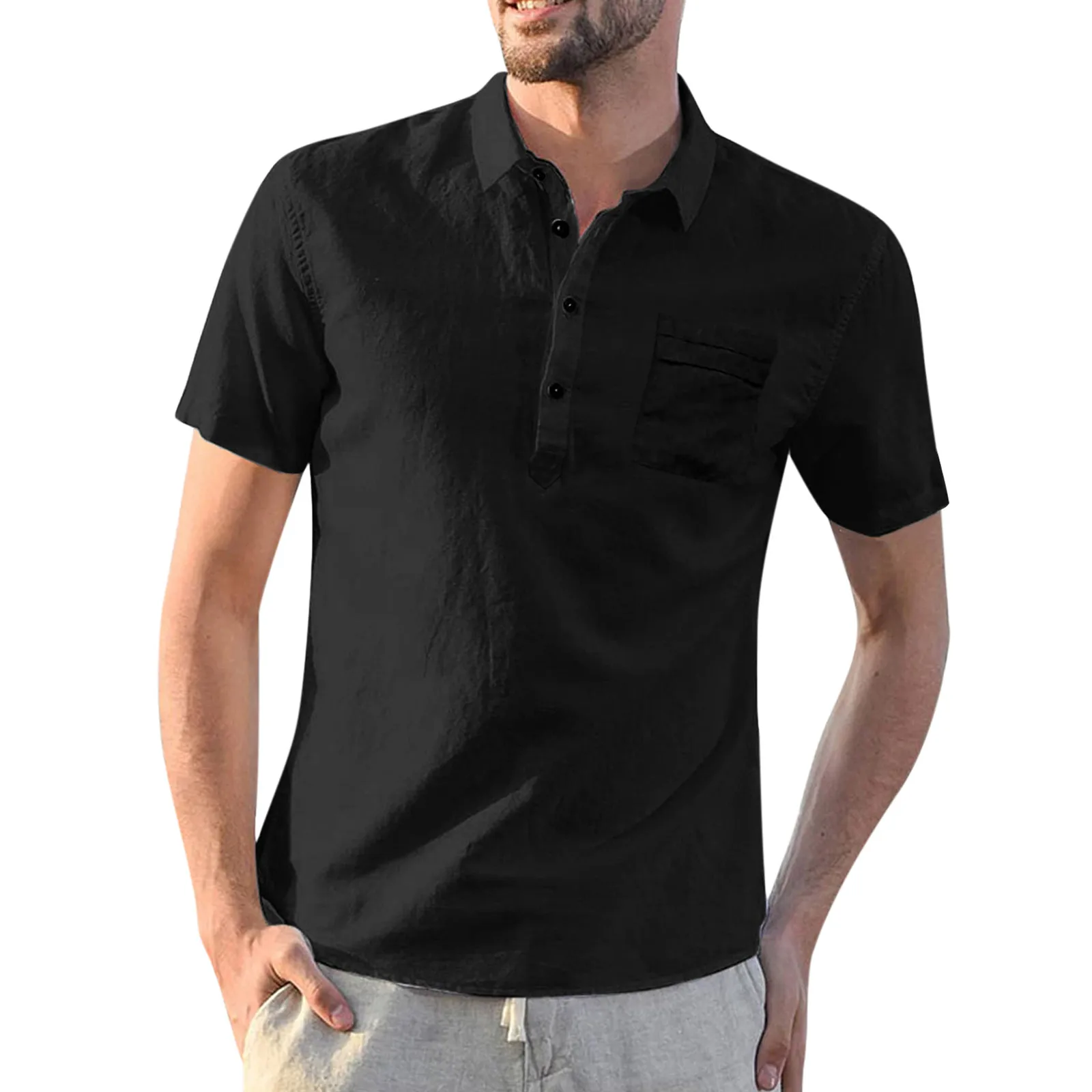 

Summer Men Shirts Solid Turn Down Collar Short Sleeve Pocket Tops Male Shirts Male Clothes Handsome Mens Hawaiian Shirts 2022