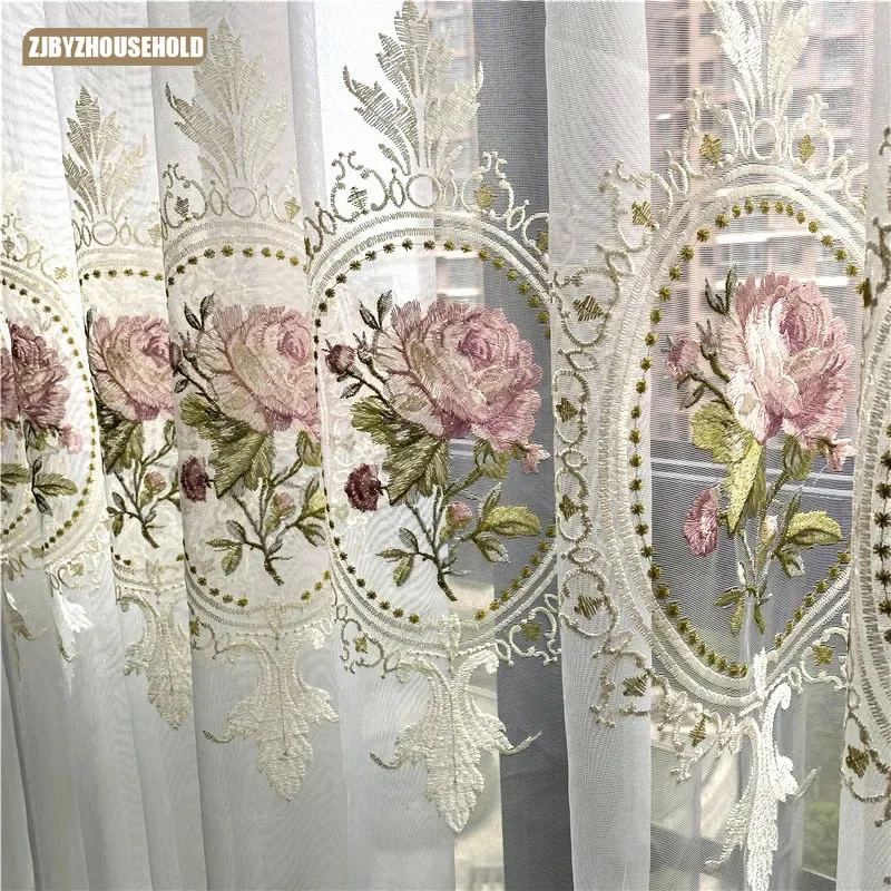 

Tulle Flower Curtain American Curtains for Living Dining Room Bedroom Luxury Peony Embroidery European Elegant Floral Embroidery