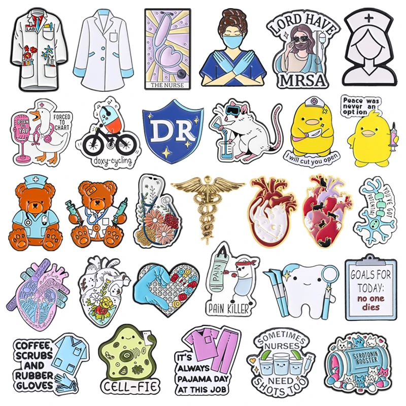 Broches et badges en émail amusants sur le thème médical : Médecin, Infirmière, Stéthoscope, Symbole Médical, Soins Dentaires, Personnel de Santé – Cadeau Bijou