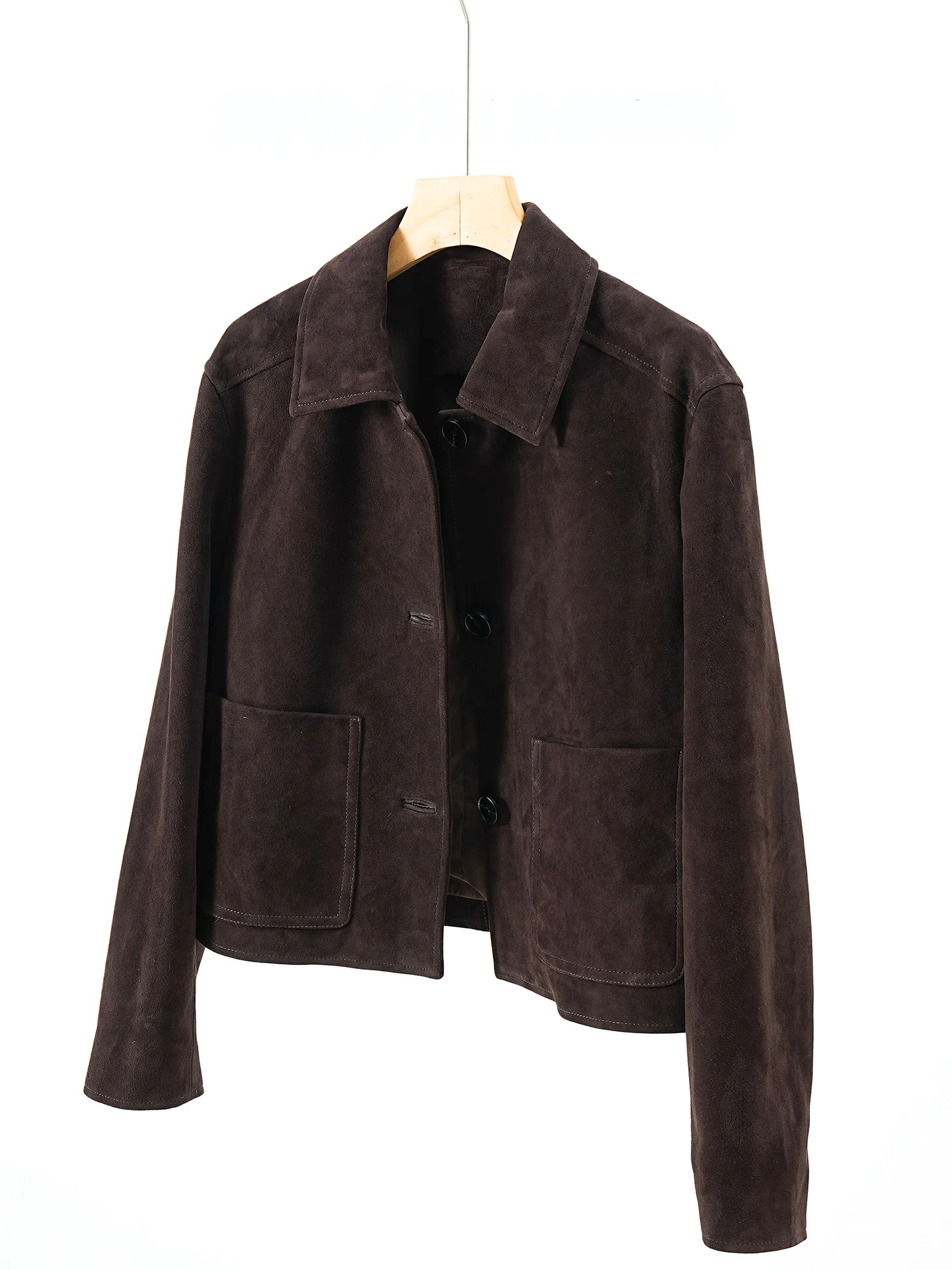 Giacca in pelle scamosciata retrò per bambini per donna Cappotto corto corto a maniche lunghe con colletto rovesciato di alta qualità Mujer