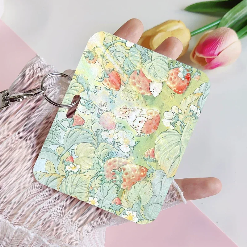 Cartoon Rabbit Strawberry portacarte orizzontale adatto per Kpop Idol Card Collect Organizer Stationery Student Bus Cards Ect.