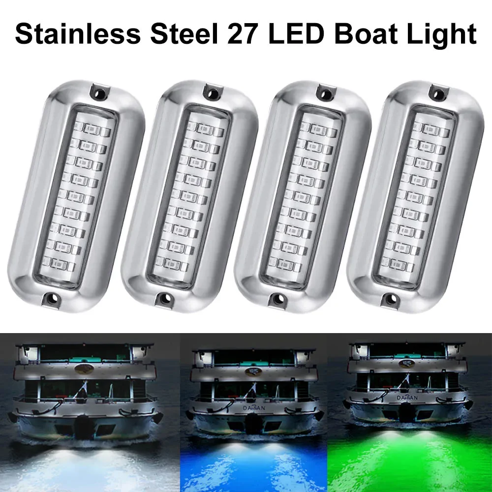 27 LED Stainless Steel Marine Navigation Light 50W Underwater Pontoon Boat IP68 Waterproof Yachting Ship Fishing Night Lamp