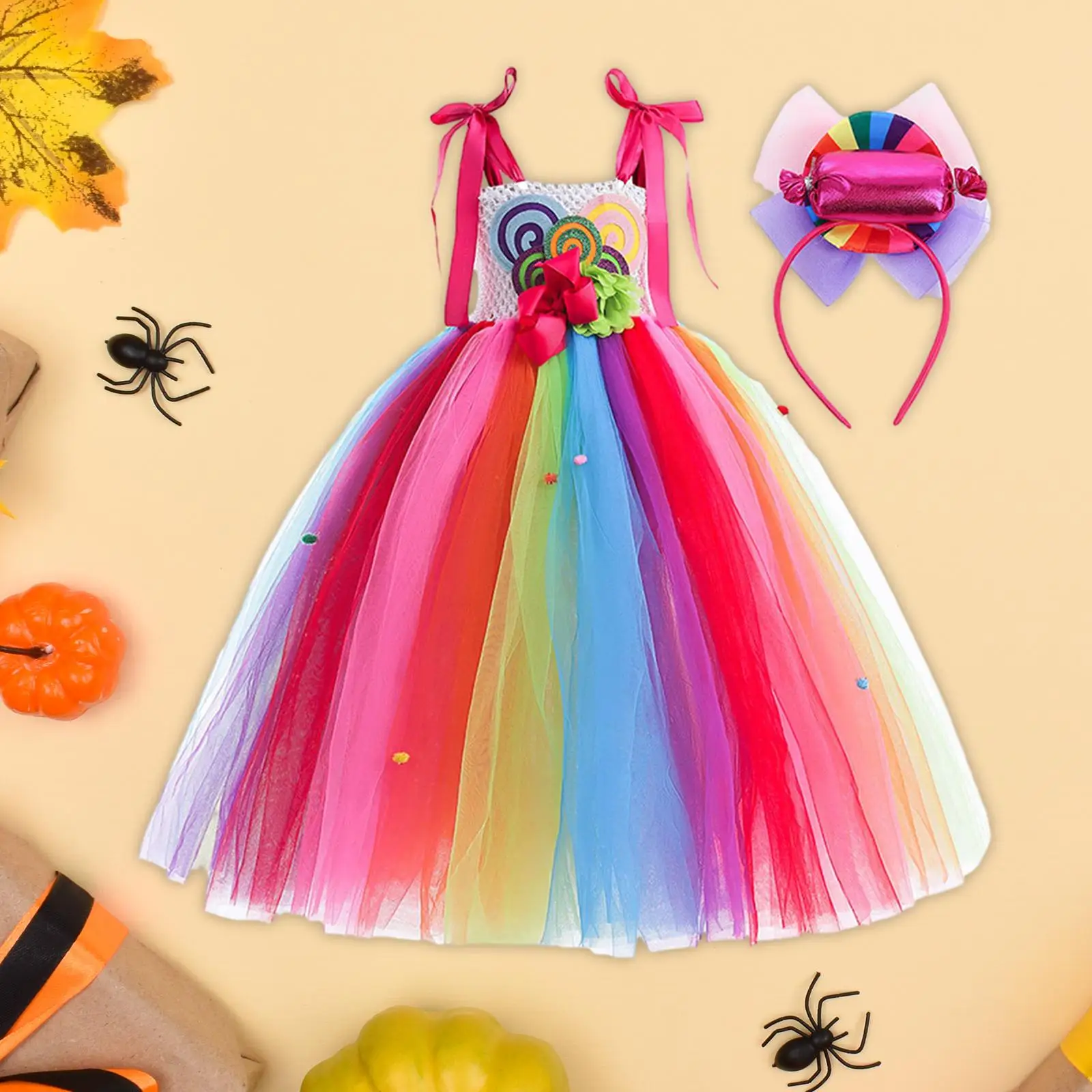Fairy Stage Costume Girls Lollipop Dress with Headband Glitter Tutu Outfit for Dance Performance