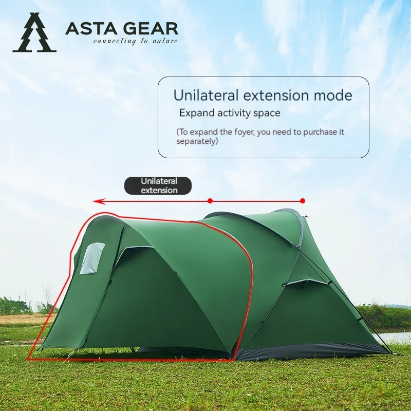 ASTA GEAR Pea Outdoor Camping Windproof and Rainproof Entrance Expansion Portable  a one-bedroom family Tent with Chimney Mouth