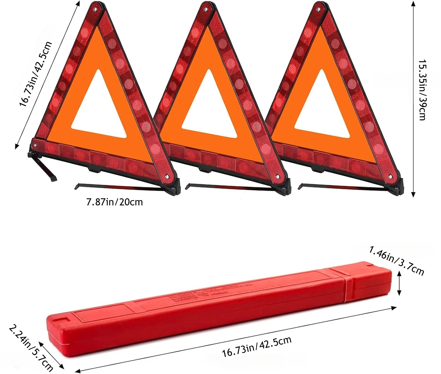 3-Pack Tech Foldable Reflective Warning Triangle Kit - w/ Base Storage Case, Car Emergency Warning Essential