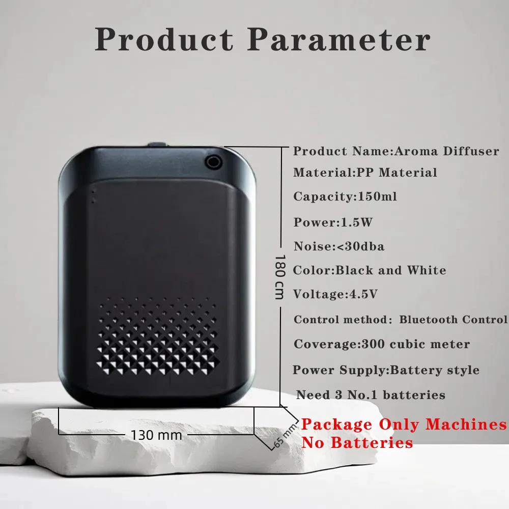 Batterie-Aroma-Diffusor-Abdeckung, 300 m3 Diffusor für ätherische Öle, Duftmaschine, Bluetooth-Steuerung, Luftreiniger, Verwendung von Batterieduft