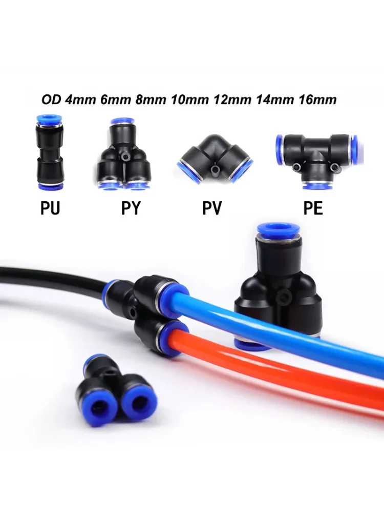 5/10 Stück Pneumatikanschlüsse der Serie PY/PU/PV/PE, Luft-/Wasserleitungen, Schnellverschluss-Steckverbinder, Kunststoff-Schlauchkupplungen, PU 4, 6, 8, 10, 12, 16 mm
