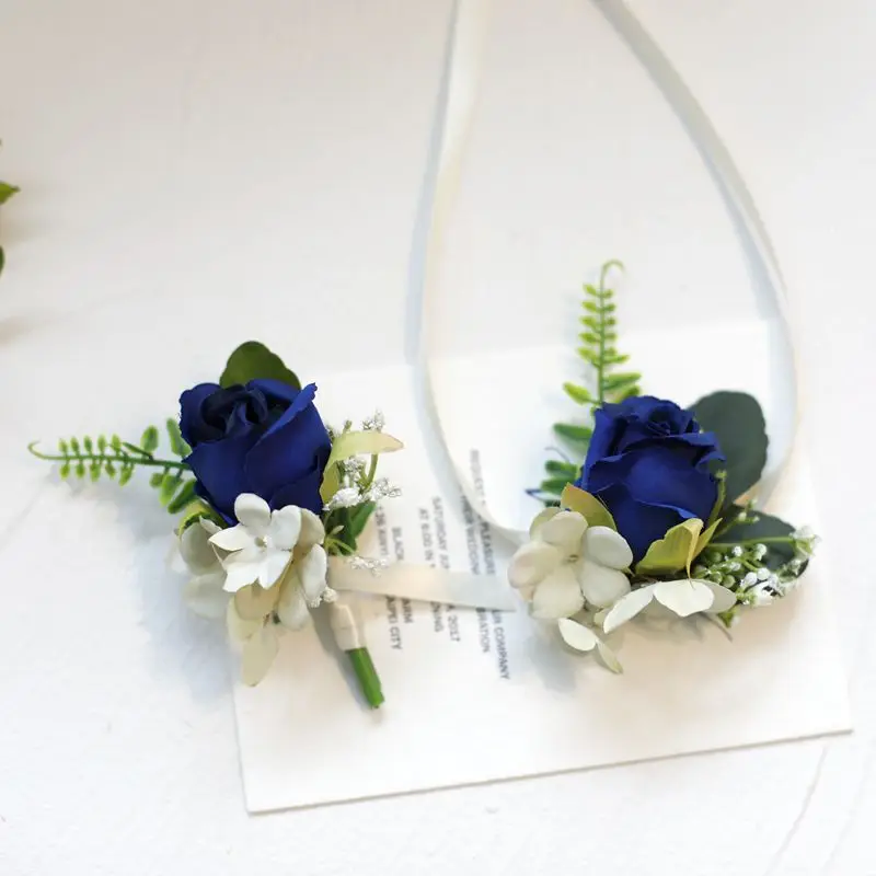 Boutonniere de seda artificial para homens e mulheres, Broche Noivo, Corsage De Pulso, Pulseira Buttonhole, Noiva, Decoração De Festa De Casamento, Casamento