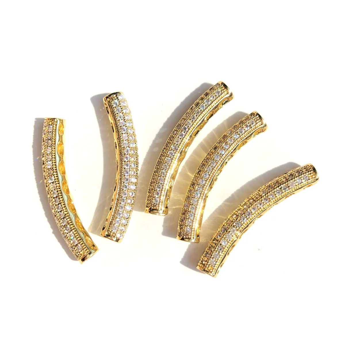 10pcs/lot Centerpiece Long Tube Bar Spacers Beads Women Bracelets Cubic Zirconia Pave Gold-Plated Waist Craft Handmade Accessory