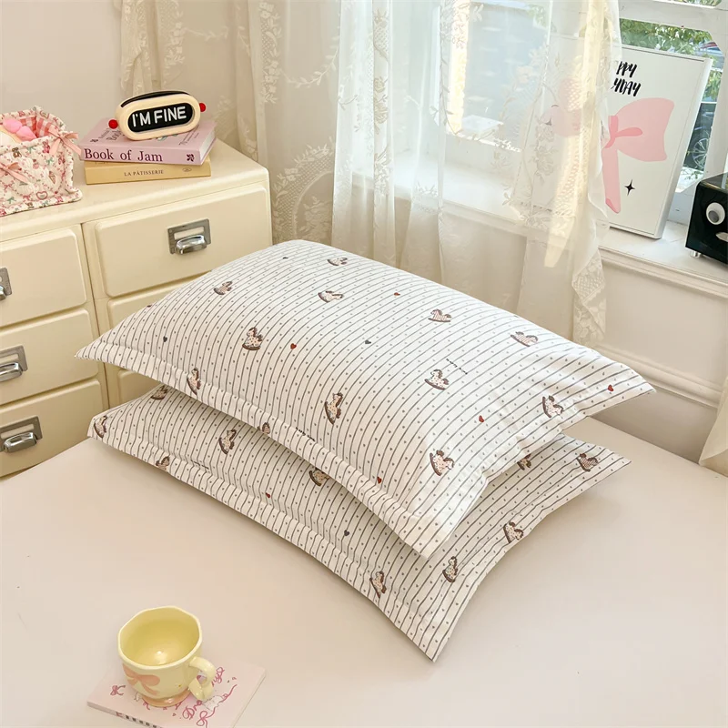 2PCS Stripe Pastry Motif Pillowcase Polka Dot Accent Pillow Cover All Seasons Use for French Style Bedroom