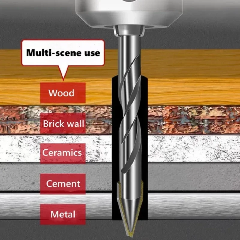 Taladro excéntrico de vástago hexagonal multifuncional de alta dureza, broca triangular de carburo, abridor de agujeros de cuatro filos de acero de tungsteno