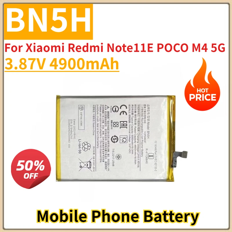 

Phone Battery 3.87V 4900mAh BN5H For Xiaomi Redmi Note11E POCO M4 5G Replacement Battery Brand-New High Quality