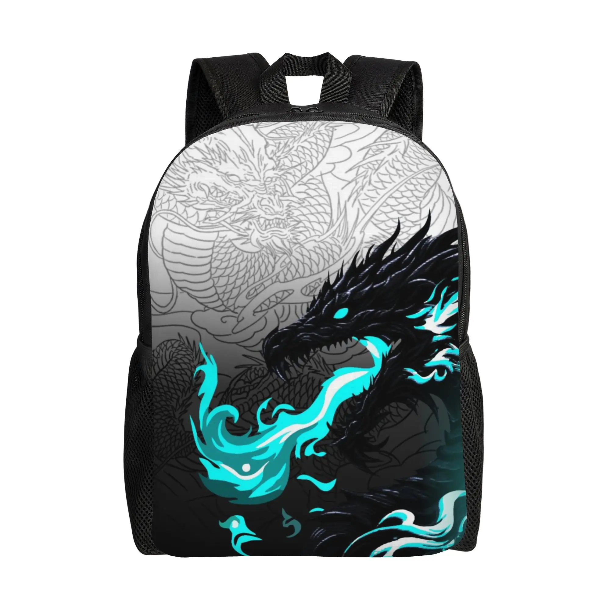 Laptop Bag Back to school season Black Dragon Cyan Smoke Design  Daily Backpack