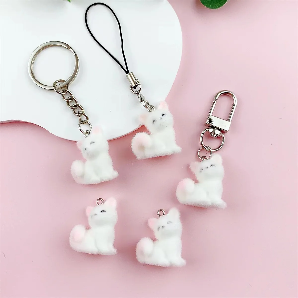 30pcs/lot resin flocking three-dimensional cute cartoon fox pendant for make keychain mobile phone pendant DIY jewelry fittings