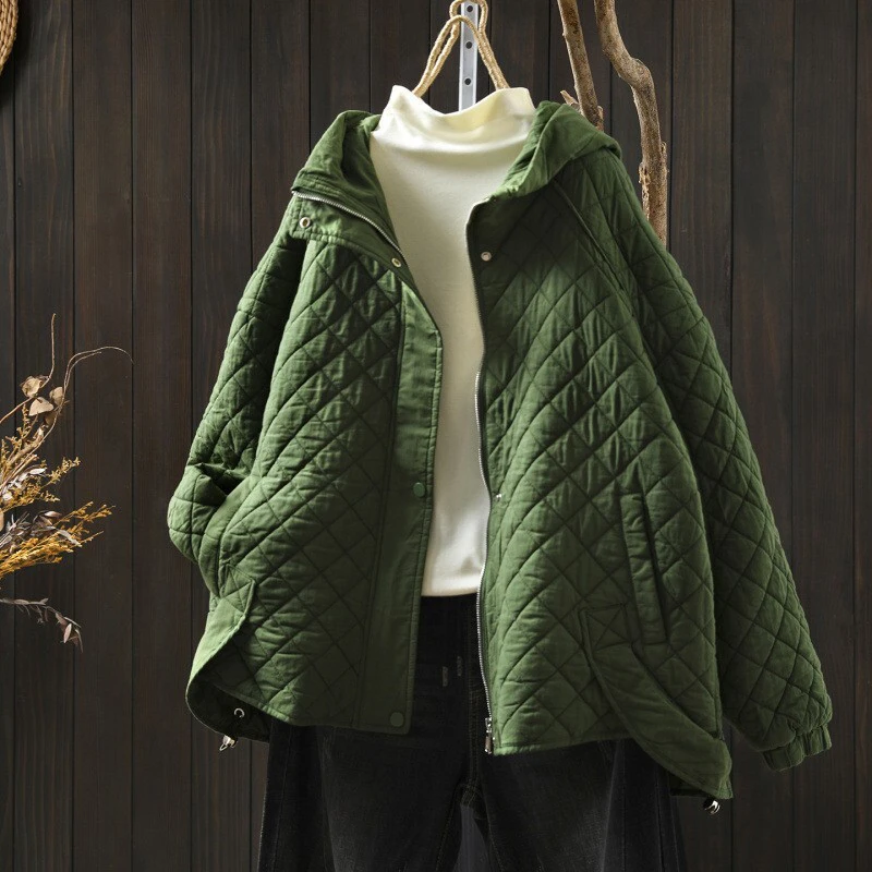 سميكة الدافئة مبطن معاطف النساء جديد وصول 2025 الشتاء أسلوب بسيط بلون فضفاض الإناث أساسيات جاكت مزود بغطاء للرأس M2101