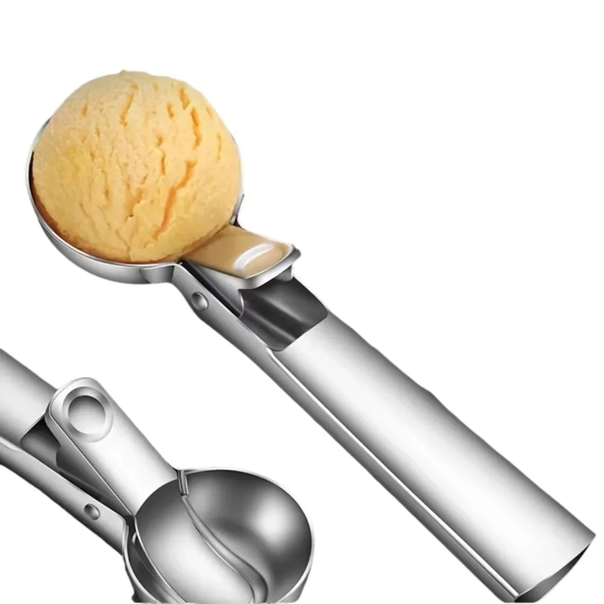 Stainless Steel Ice Cream Scoop Trigger Release Melon Baller Spring Loaded Fruit Scoop for Watermelon Cantaloupe Frozen Dessert
