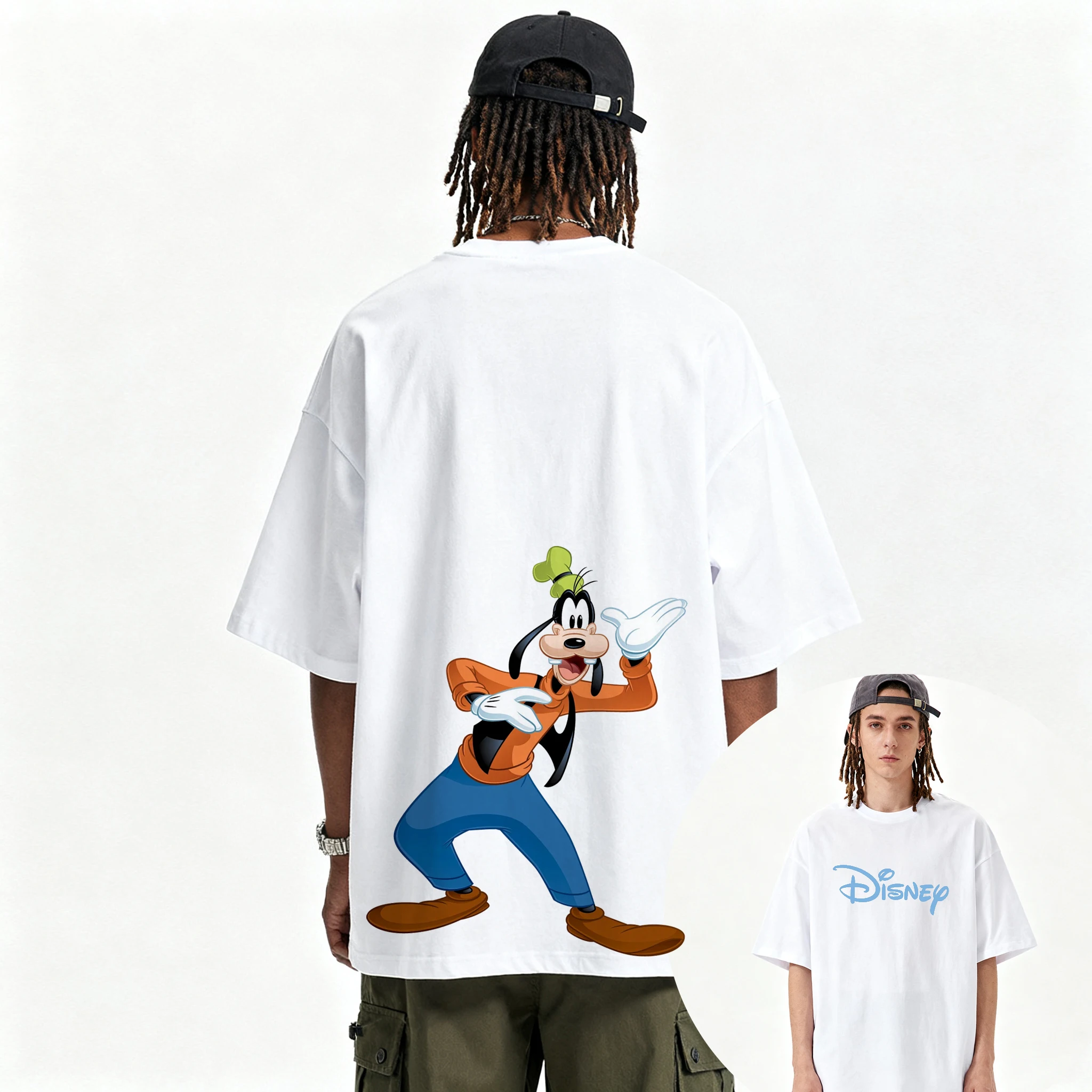 디즈니 구피 힙합 그래픽 티셔츠 여름 패션 스포츠 퓨어 코튼 남성 티셔츠 아동 의류 티 Y2k 여성