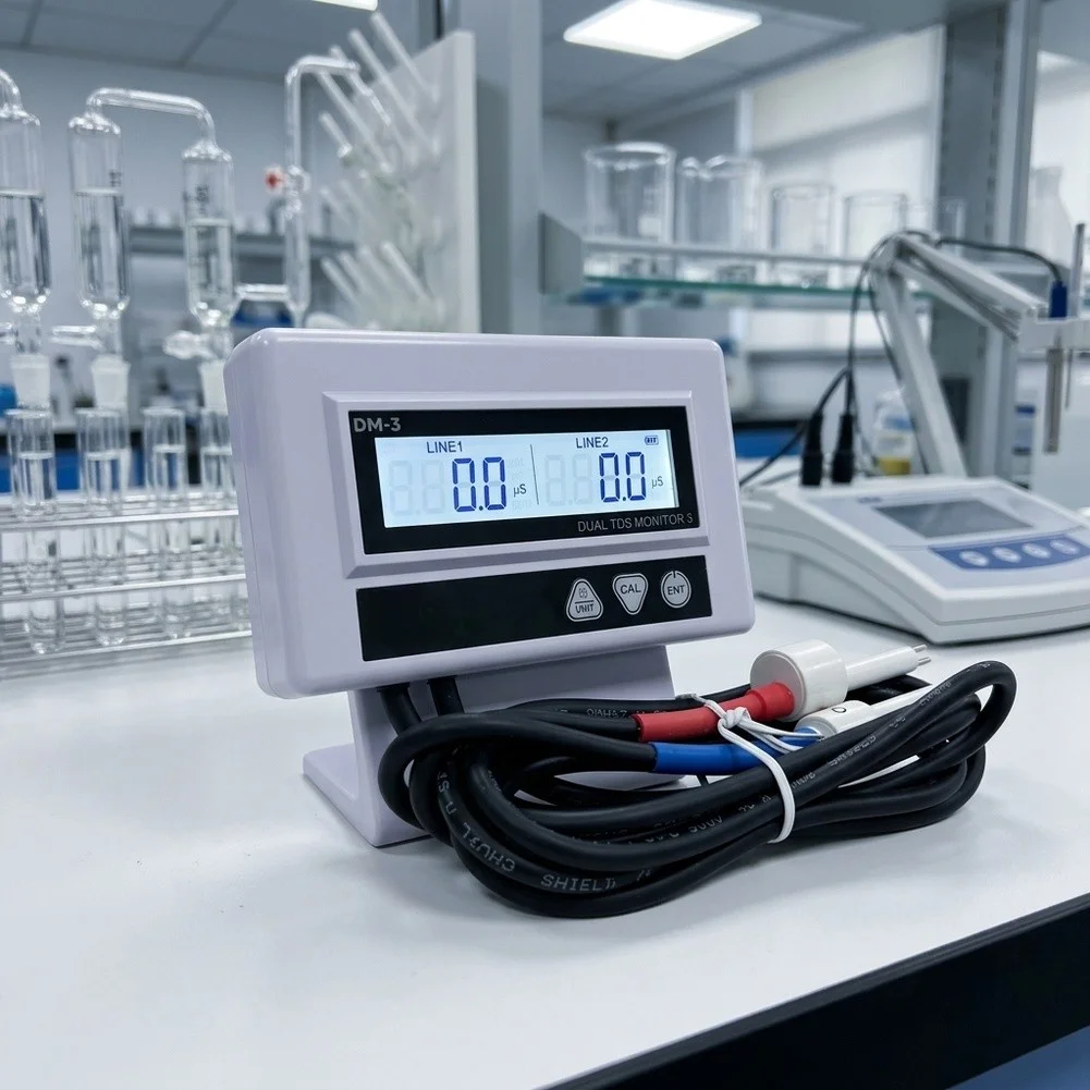 Dual Probe Inline Water Quality Monitor for RO Systems Hydroponics with Two T Fittings Easy Installation LCD Display