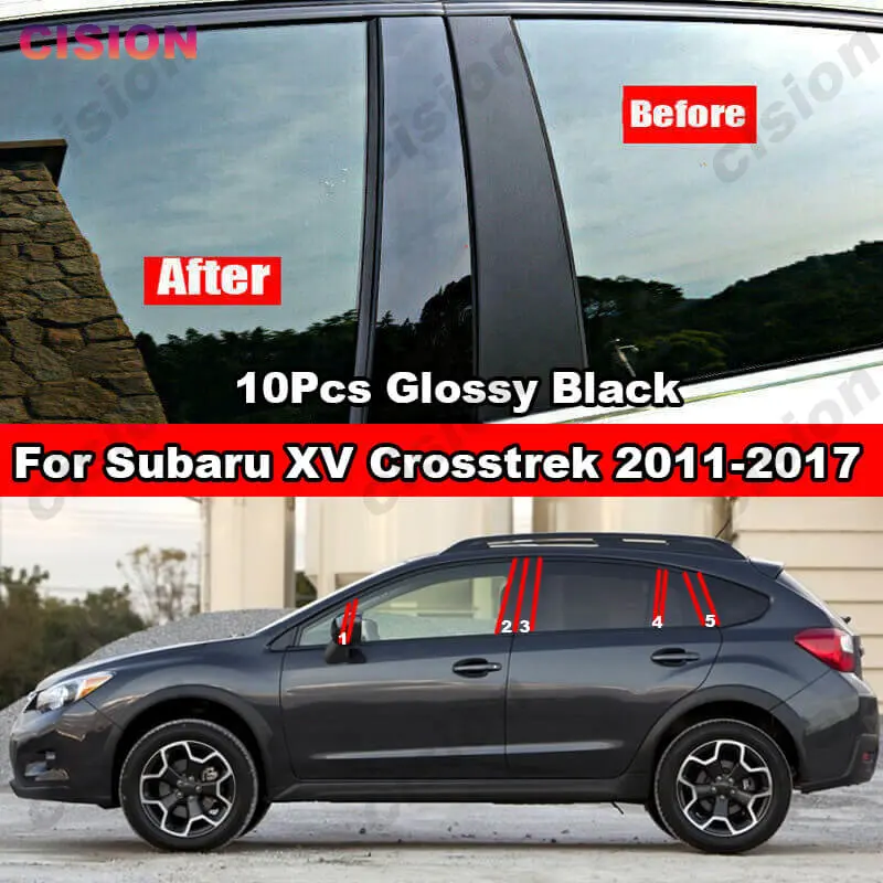 For Subaru XV Crosstrek 2011-2017 Glossy Black Mirror Effect Car Window Door Column B C Pillars Post PC Cover Trim Carbon Fiber