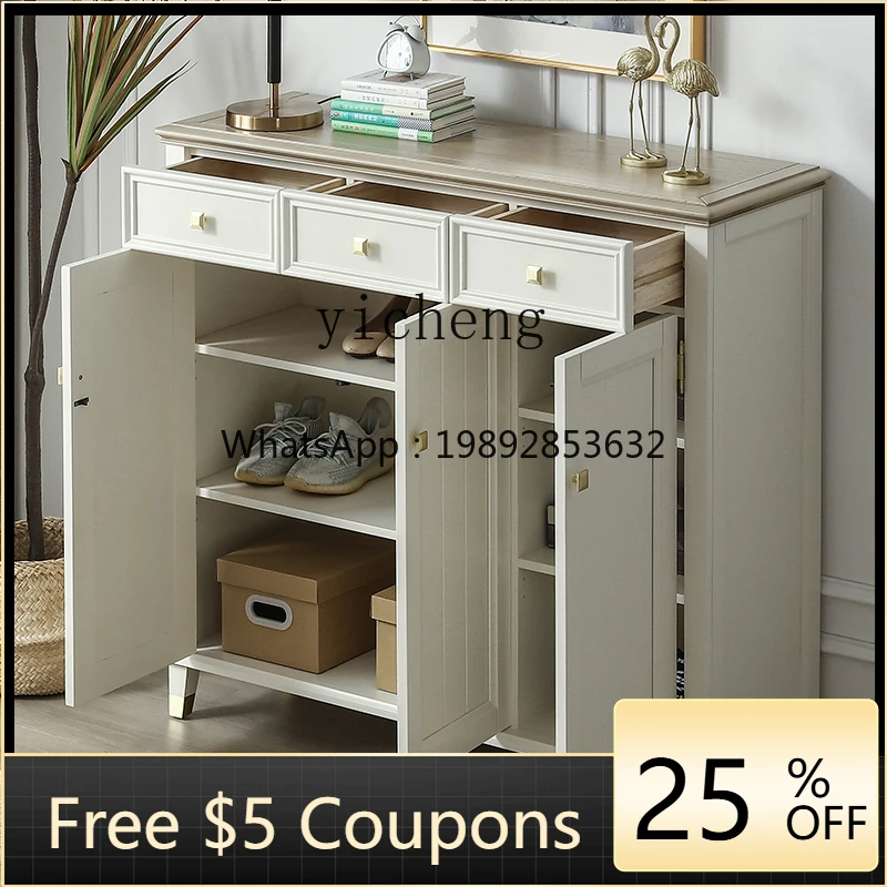 

AA Large Capacity Home Entrance Hallway Cabinet American Style Shoe Cabinet Solid Wood Storage Cabinet