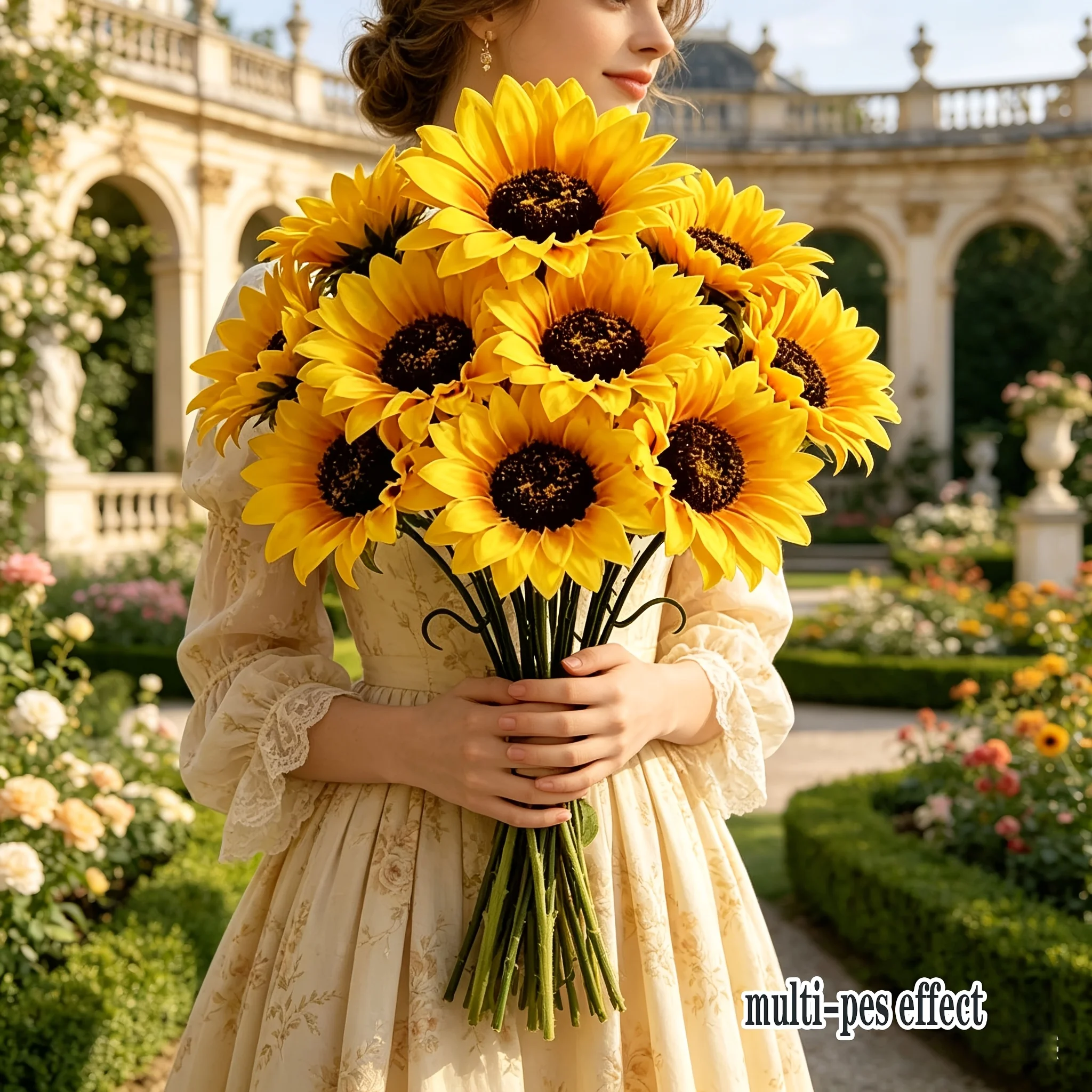 10 Stück (ohne Vase) große, künstliche Sonnenblumen, pflegeleichter, künstlicher Brautstrauß für Hochzeiten, Requisiten für Hochzeitsfotografie, Hochzeitsdekoration im Waldstil, Wohnaccessoires, Dekoration für Küche, W – Detail 4