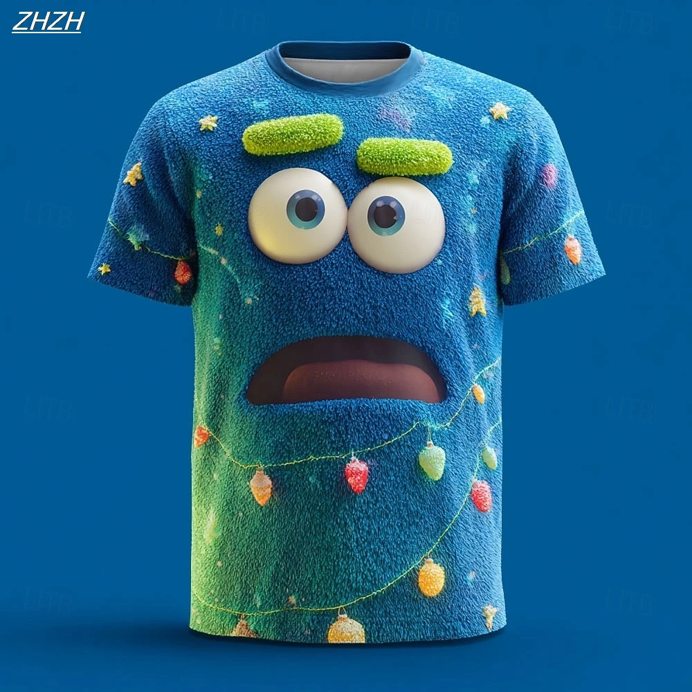 

Christmas Men's Optical Illusion 3D Print Short Sleeve, Funny Emotes Crew Neck Tee,Novelty Graphic Shirt,All Seasons Casual Wear