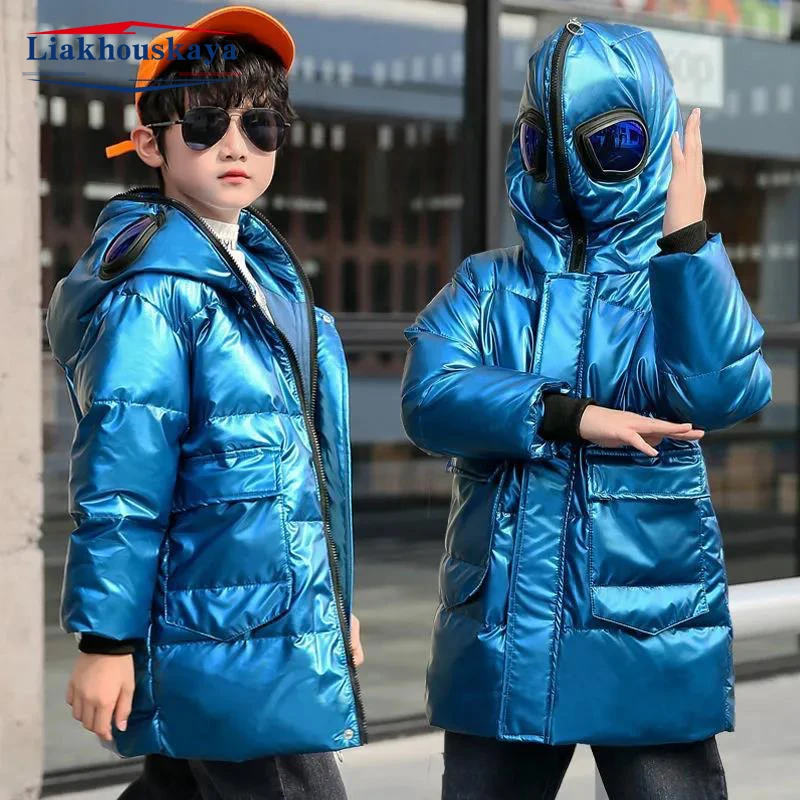 -30 Degrees 110-160cm Boys Winter Coat Clothes Overcoat Snowsuit Thick Hooded Parka Warm Cotton Long Jacket For Kids Clothing