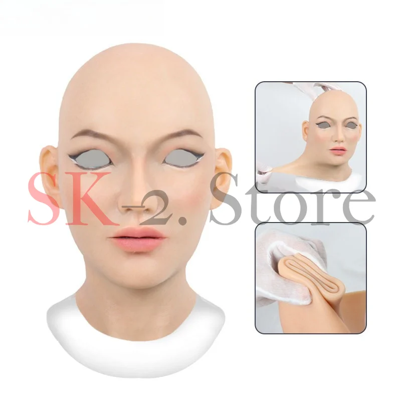 New Adult Full Head Mask Bald Female Shape of Silicone Dress Headwear Halloween Cosplay Accessories Mask Fake Girl Mask