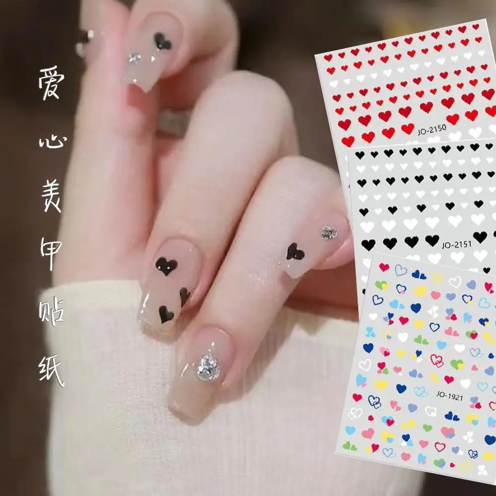 Summer Color Block Heart Nail Stickers 3D French Style Self Adhesive Cute Waterproof for DIY Home