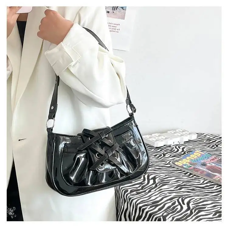 Bloom Sweet Cool Black Women Hot Girls Bow Mirror Chic Half Moon Shoulder Bag Female Haruku Aesthetic Y2k Handbag