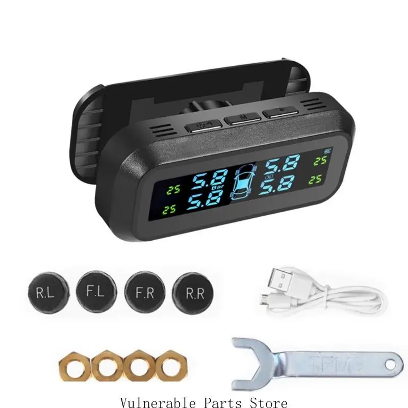 

Tire Pressure Monitoring System, with 4 Sensors TPMS,USB Solar Powered Displays Pressure and Temperature