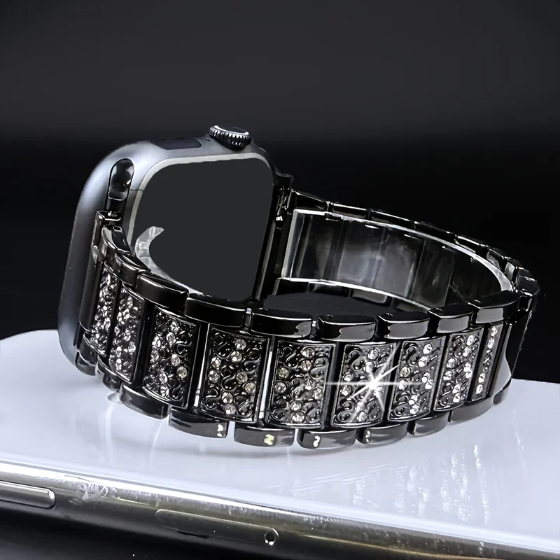 

Ремешок с бриллиантами для Apple Watch Band 49-45-40 мм 44-41 мм 46-42 мм Металлический ремень для IWatch Series 10 9 8 7 SE 6 5 Женский браслет