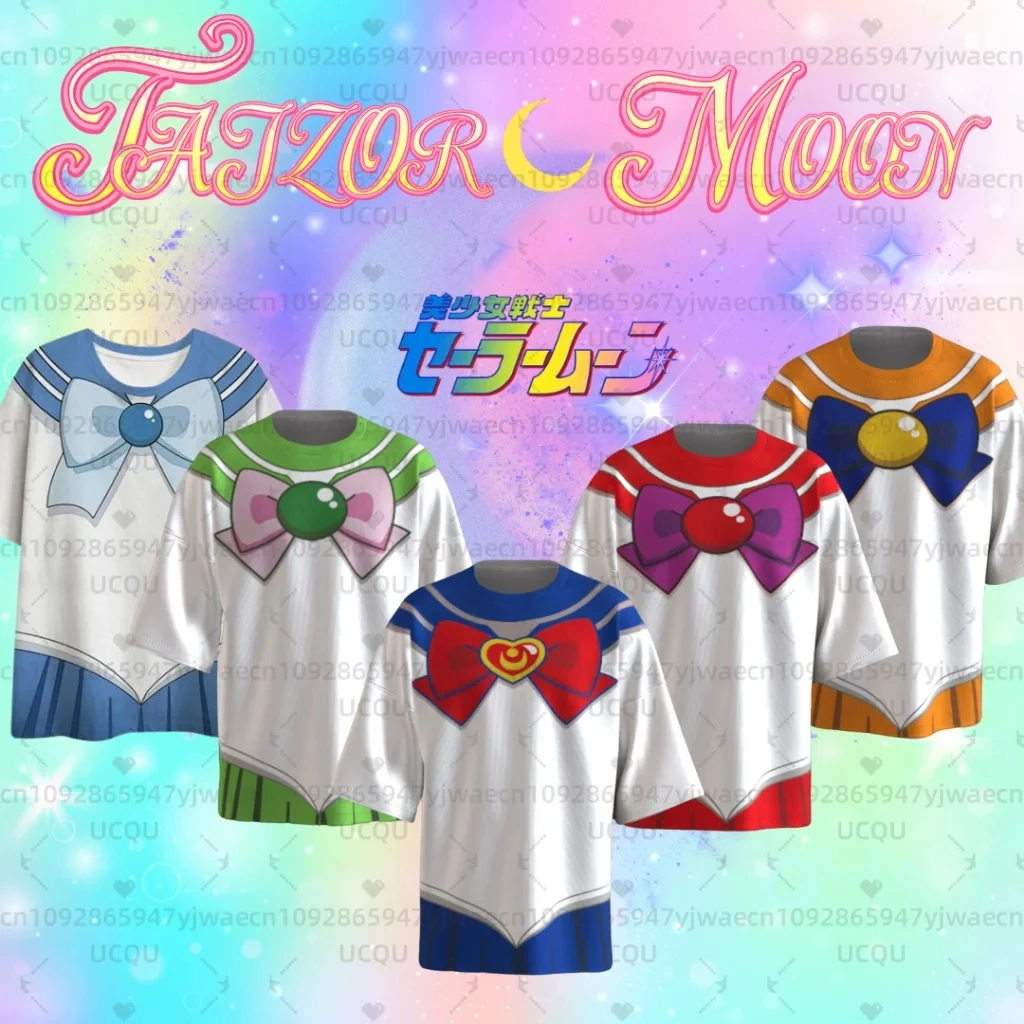 Herren- und Damen-T-Shirt Lässiges Kurzarm-Oberteil mit Cartoon-Print Neues Sommer-Kinder-Sailor-Moon-Anime-Cosplay-T-Shirt