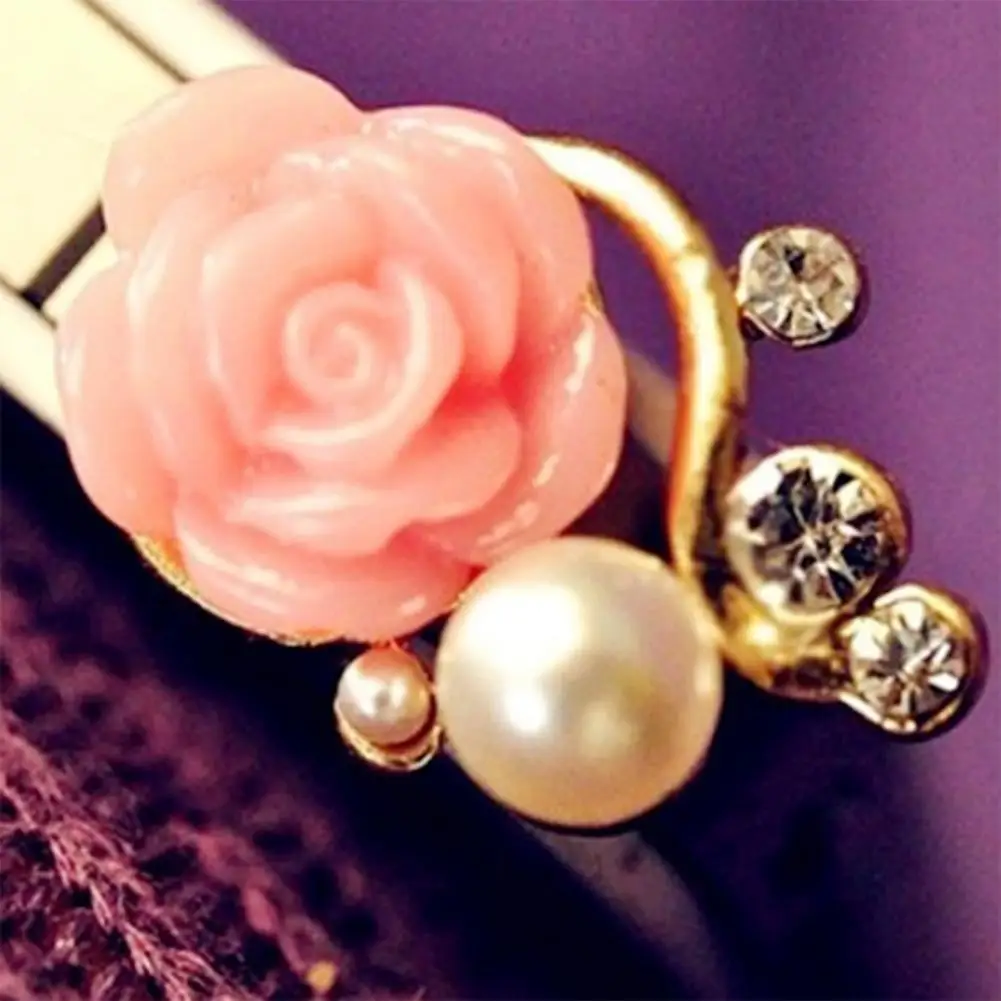 1 Pair Ear Stud Earrings Women Rose Flower Shape Versatile Alloy Faux Pearl Rhinestone Rose Earrings Gifts