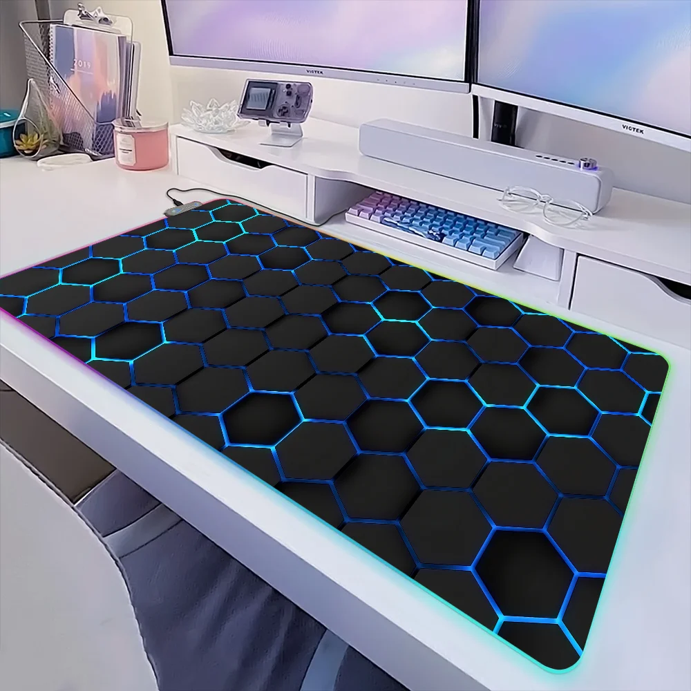 Geometric Gradient Hexagon Honeycomb Mouse Pad Gaming MousePad LED Table Pads Micro USB Backlit Rubber RGB Desk Mats Desktop XXL