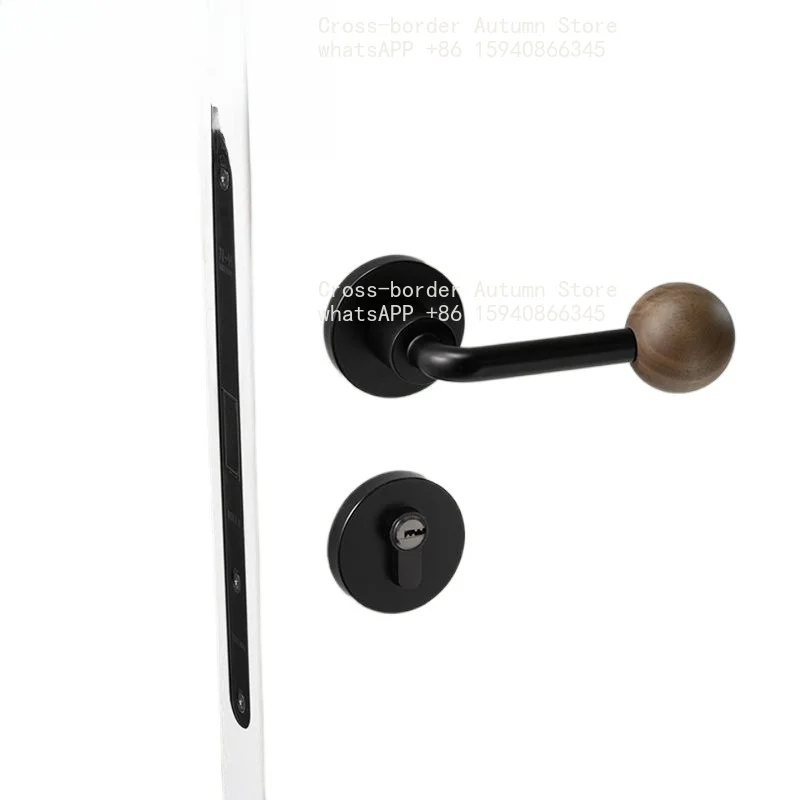 Room Interior Bedroom Door Lock Walnut Split Lock Magnetic Mute Wooden Room Door French Retro Handle