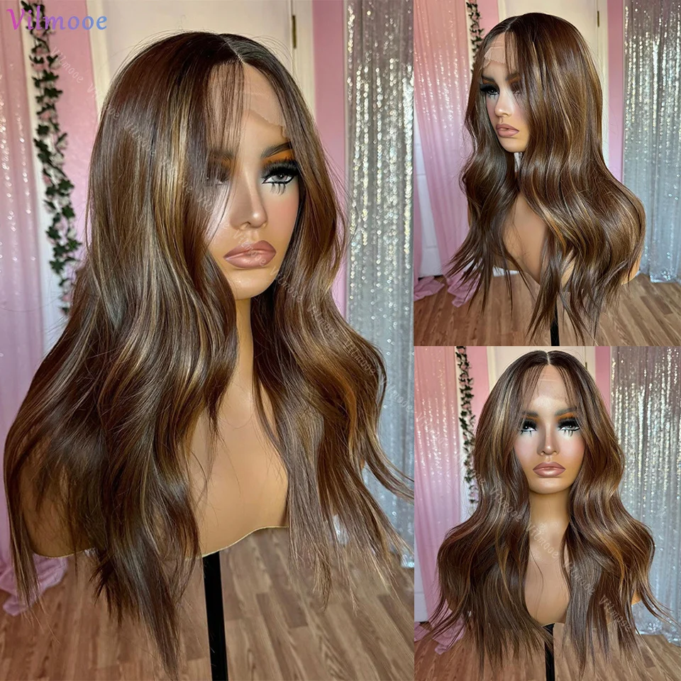 

HIghlighted Brown Human Hair 13x4 SilkTop Lace Front Wigs Ombre Honey Blonde Balayage 5x5 Silk Base Lace Closure Wig for Women