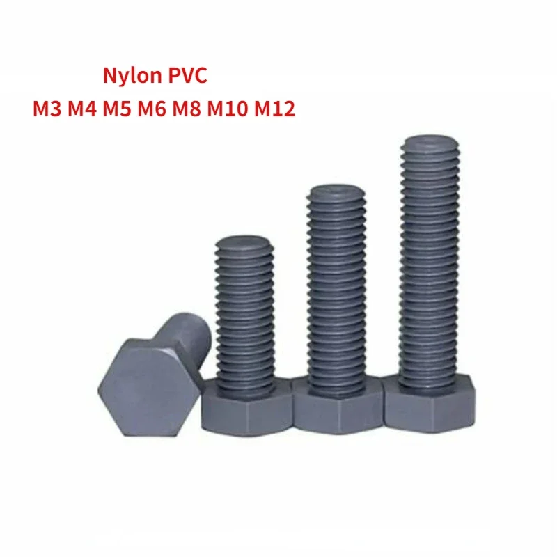 10/50/100pcs M3 M4 M5 M6 M8 M10 M12 Gray PVC Nylon External Hex Bolt Metric Thread Outer Hexagon Screw 6mm-100mm Long